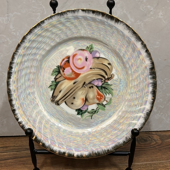 Vintage Iridescent Decorative Japanese Painted With Fruits Plate - Picture 4 of 9